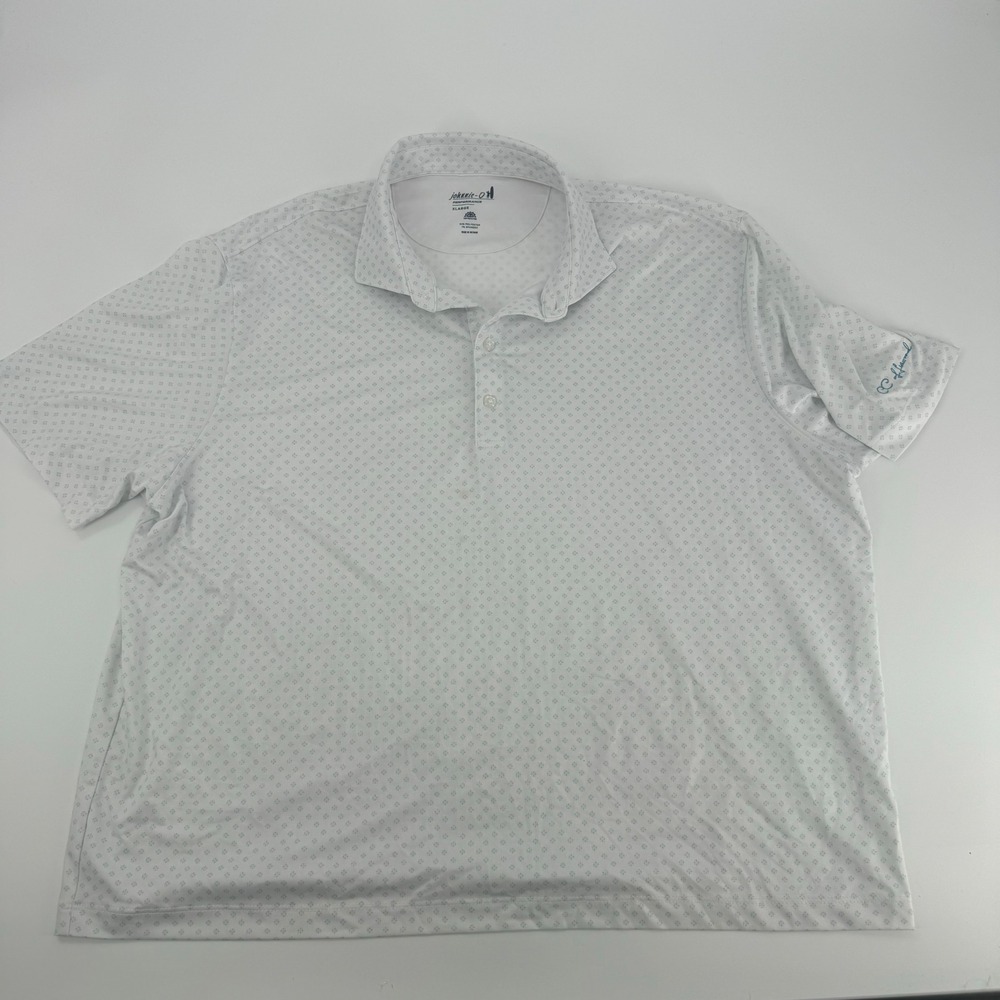 Johnnie-O Performance Golf Polo Shirt XL White Blue Floral CC Affluent